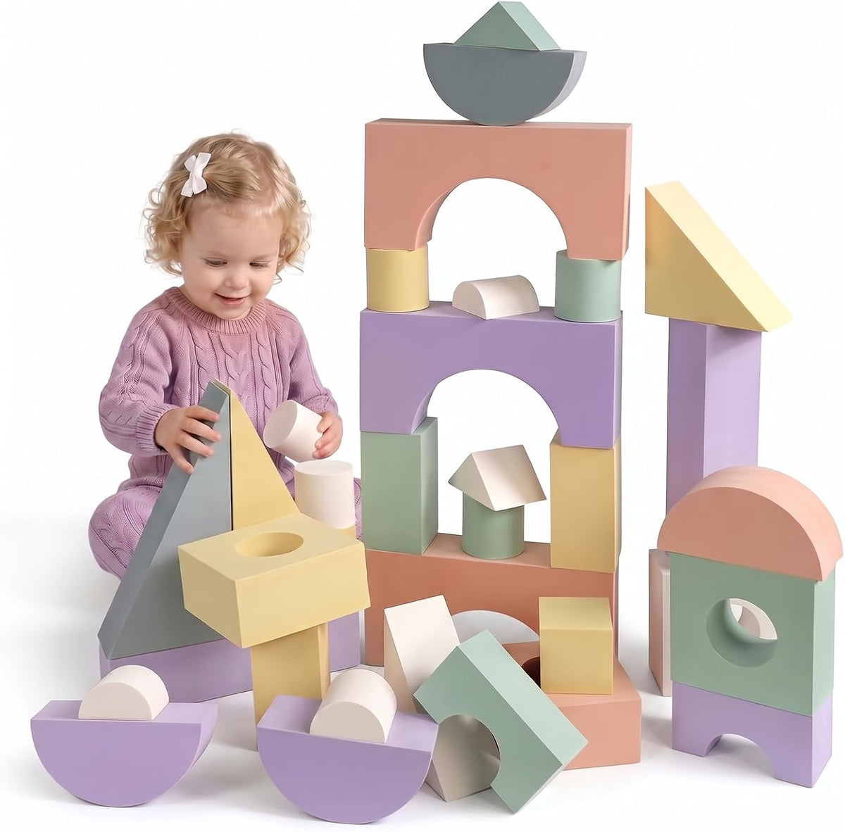 Bloques grandes de espuma de construcción para niños pequeños, juego de bloques de construcción de espuma EVA apilables, no tóxico, lavable, juguetes de construcción de aprendizaje temprano y regalos para niños y niñas (rosa, piezas, 30)