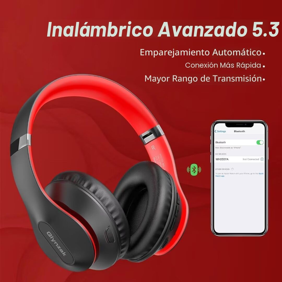 Glynzak - Auriculares inalámbricos Bluetooth sobre la oreja con tie...
