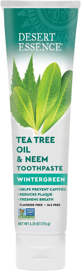 Desert Essence Aceite de árbol de té y pasta de dientes de neem, ga...