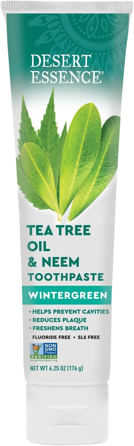 Desert Essence Aceite de árbol de té y pasta de dientes de neem, ga...