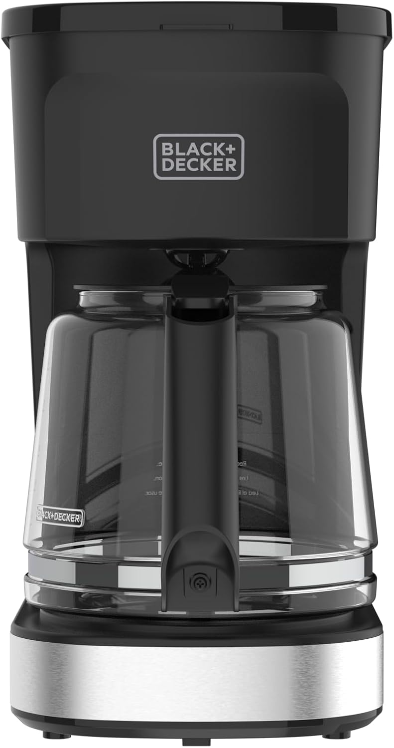 negro+DECKER CAFÉCRAFT Cafetera de goteo para 12 tazas, interruptor único con tecnología Vortex Showerhead, función Sneak-A-Cup, función de mantener caliente, acero inoxidable