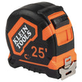 Klein Tools Cinta métrica 9225, cinta métrica resistente con hoja reforzada de nailon de doble cara de doble gancho de 25 pies, con clip de cinturón de metal