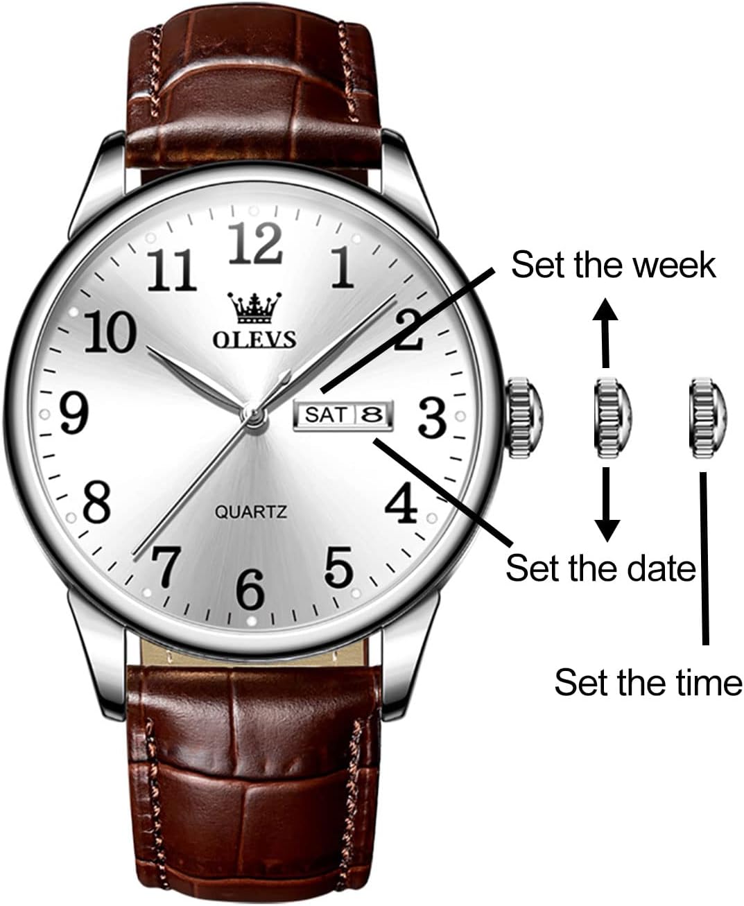 OLEVS Relojes de Cuero para Hombres, Casual, Fácil de leer, Quartz, Números, Resistente al Agua