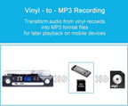 Tocadiscos Bluetooth 7 en 1 con altavoces estéreo, tocadiscos para vinilo a MP3 con reproducción de cassette, radio AM/FM, control remoto, codificación USB/SD, conector de salida de música de