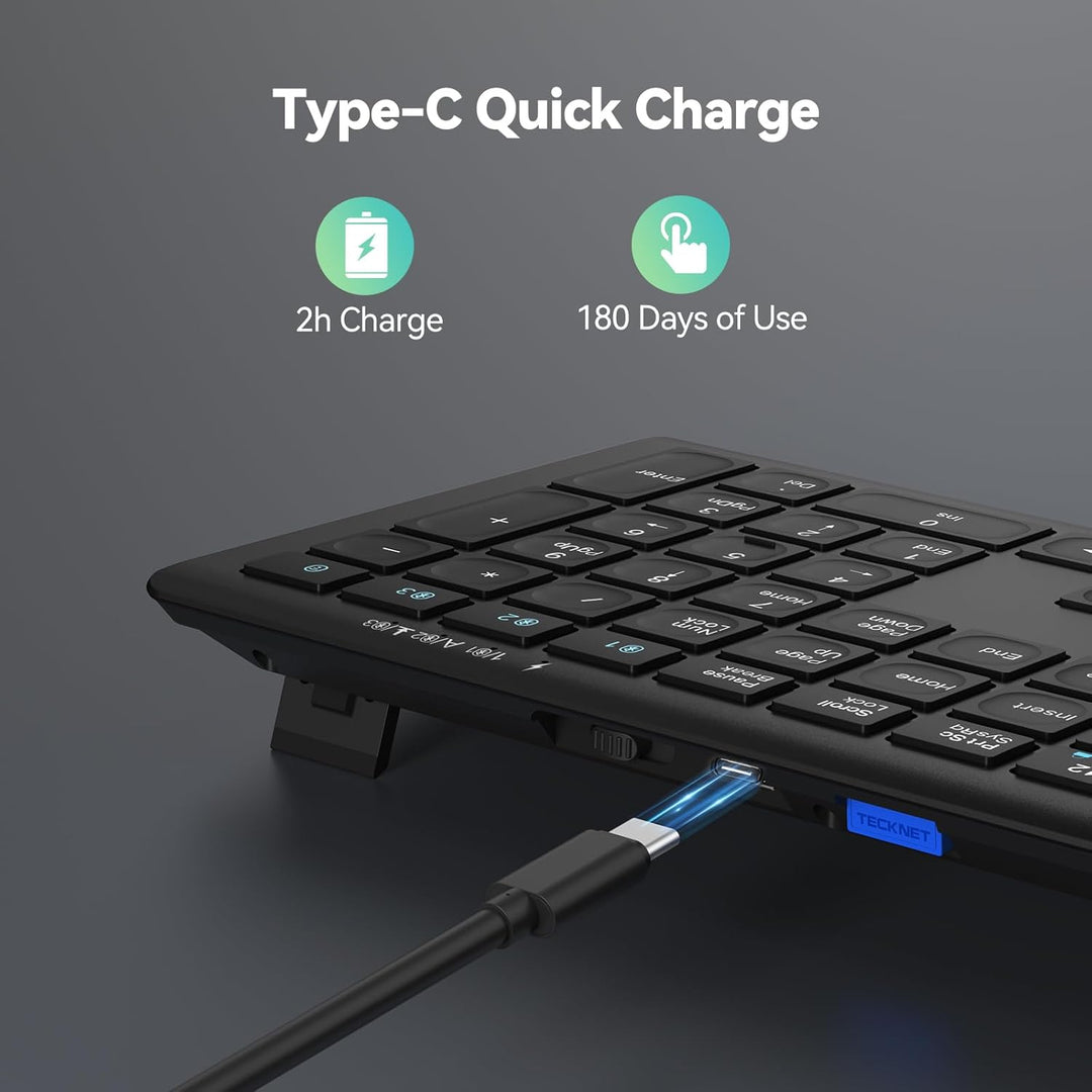 TECKNET Teclado Bluetooth recargable, conmutación libre de 4 dispos...