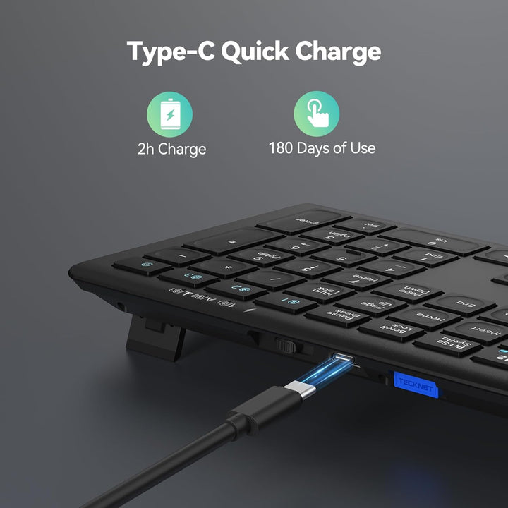 TECKNET Teclado Bluetooth recargable, conmutación libre de 4 dispos...