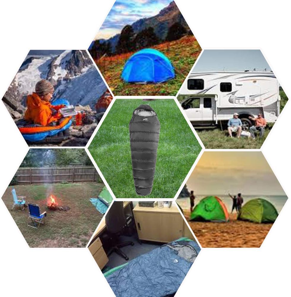 Saco de dormir con calefacción, 5 unidades de almohadillas de calefacción multiUSB, funciona con batería externa u otras fuentes de alimentación USB, bolsa compacta portátil, estilo momia.