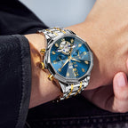 Reloj OLEVS Skeleton para Hombre Automático de Negocios Lujo con Diamante, Reloj Automático de Carga, Reloj de Pulsera con Calendario de Acero Inoxidable