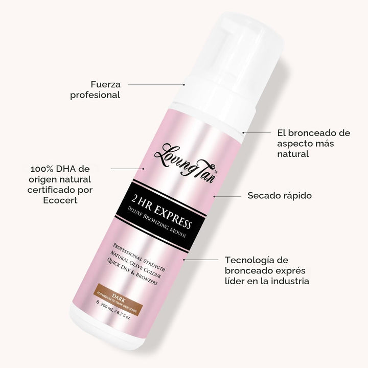 Loving Tan 2 HR Express Mousse Autobronceador, oscuro, sin rayas, n...
