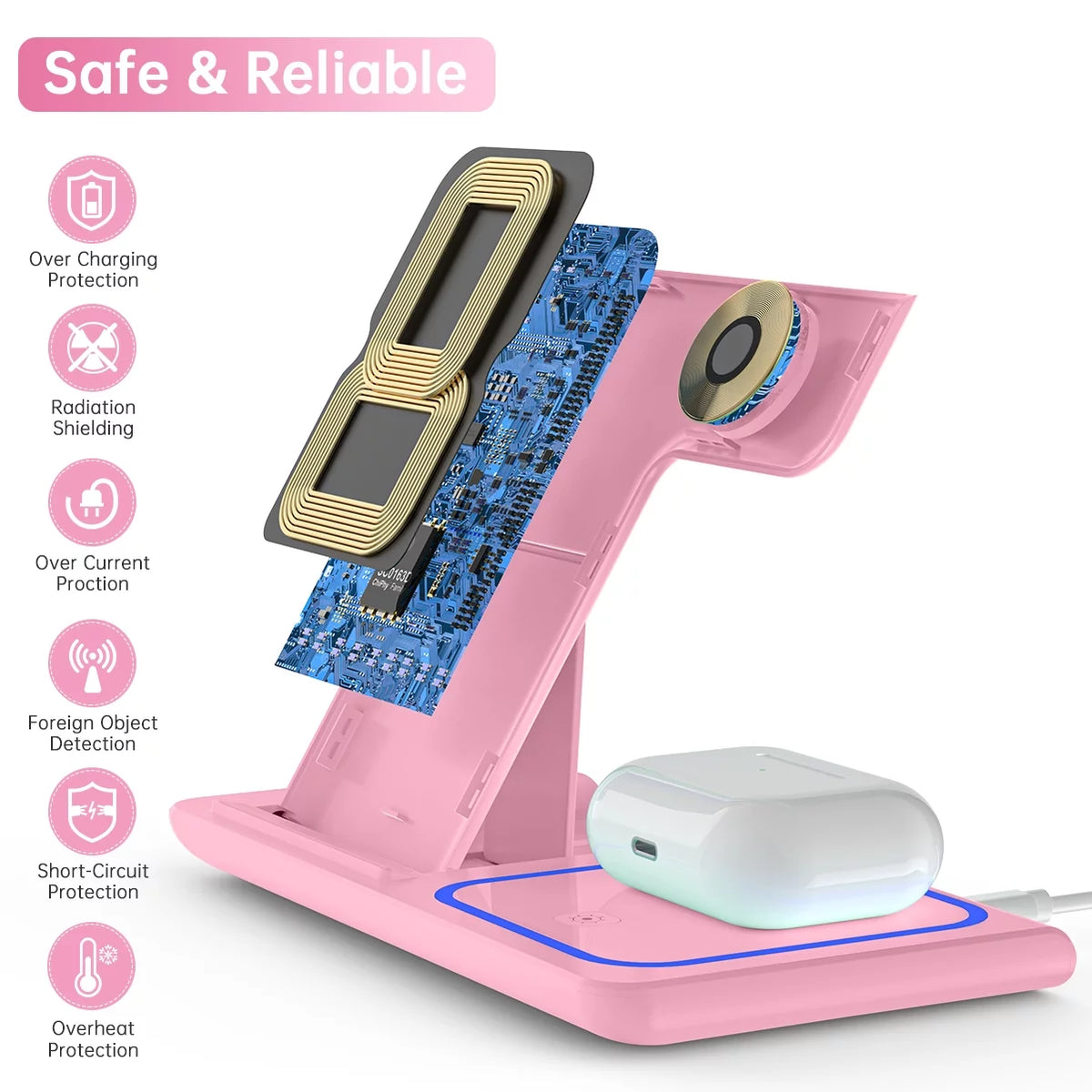 Wireless Charger, 18W 3 in 1 Wireless Charging Station for Iphone 16E 15 14 13 12 Pro XR XS, Fast Charing Stand for Iwatch 10/9/8/7/6/SE/5/4/3, Airpods 4/3/2/Pro, Samsung Galaxy S23 S22 S21 20(Pink)