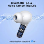 Wireless Earbuds, Bluetooth Headphones V5.4 Stereo Ear Buds with Noise Cancelling Mics, 60H Playback Mini Case with Dual LED Display, IP7 Waterproof In-Ear Earphones for Android Ios