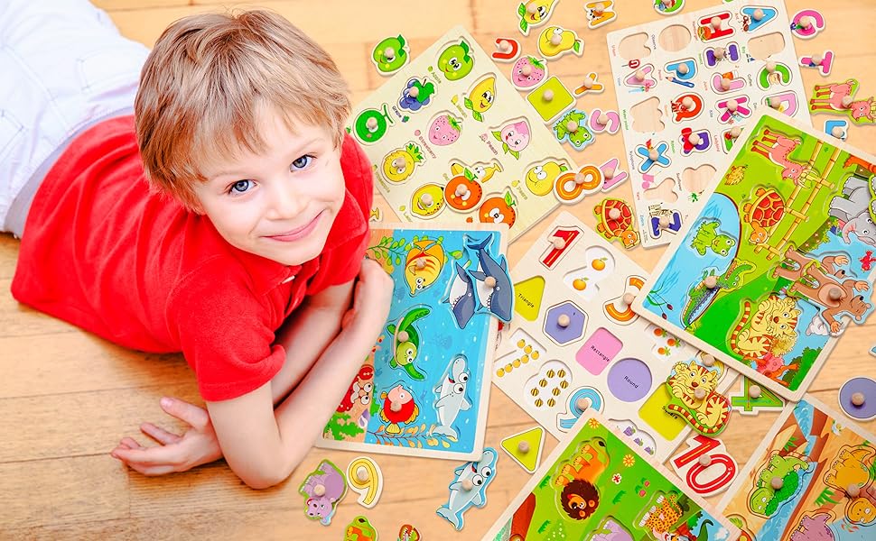 Paquete de 7 rompecabezas de madera para niños de 2 3 4 5