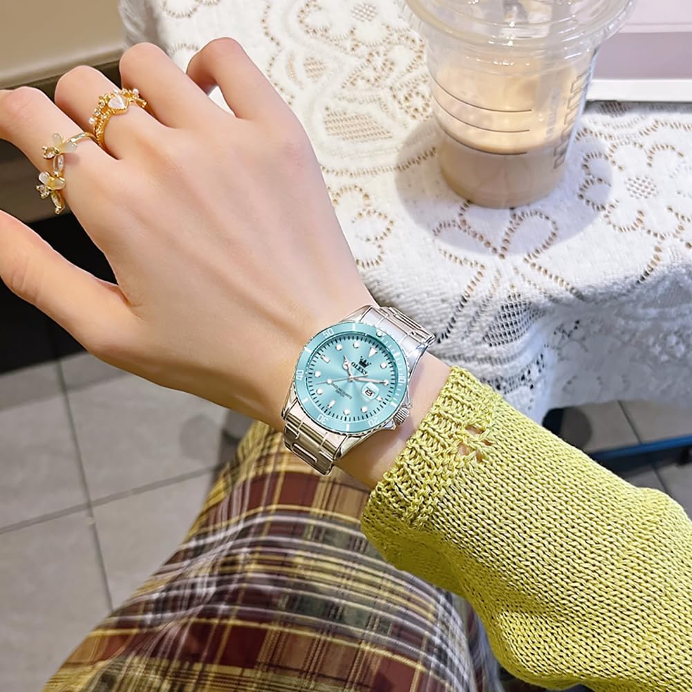 OLEVS Reloj Femenino Clásico de Mujer para Damas Análogo Acero Inoxidable Resistente al Agua Luminosa Día Fecha Dos Tonos de Fácil Lectura en la Muñeca