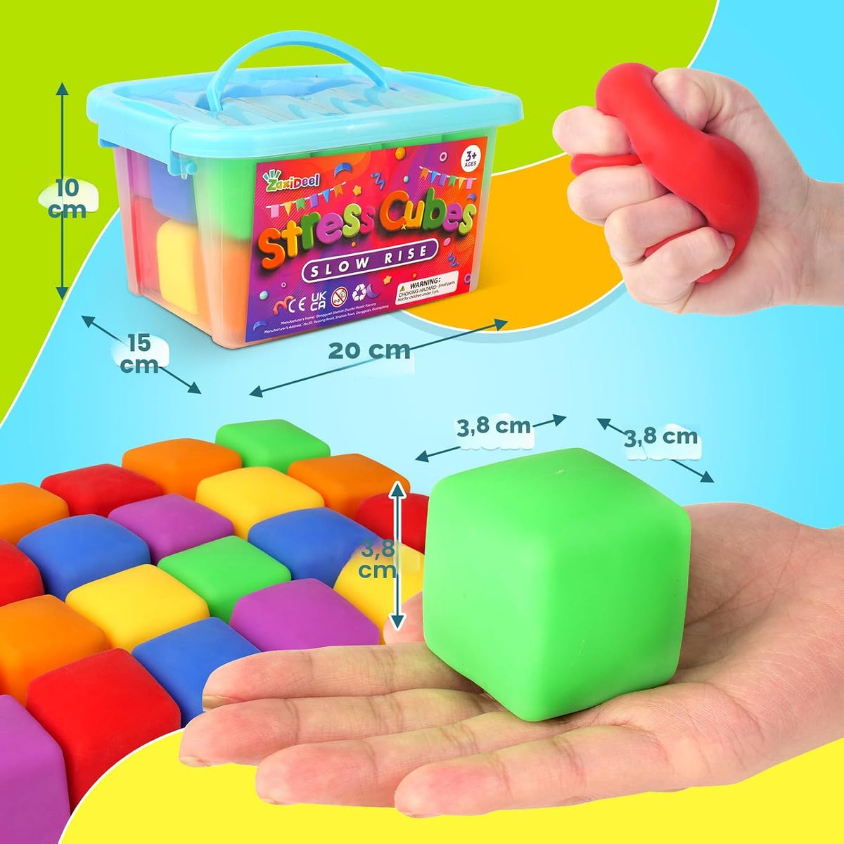 24 Pack Mini Slow Rise Stress Cube, 1.5" Squishy Fidget Toy con Carry Case