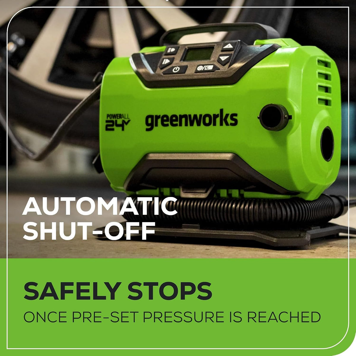 Greenworks Inflador de neumáticos inalámbrico de 24 V, compresor de...