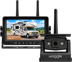 Waggle Sistema de observación de RV, pantalla DVR inalámbrica de 7 pulgadas, cámara de respaldo 1080P con panel solar integrado, batería recargable de 9600 mAh, carga USB-C, impermeable IP67, visión