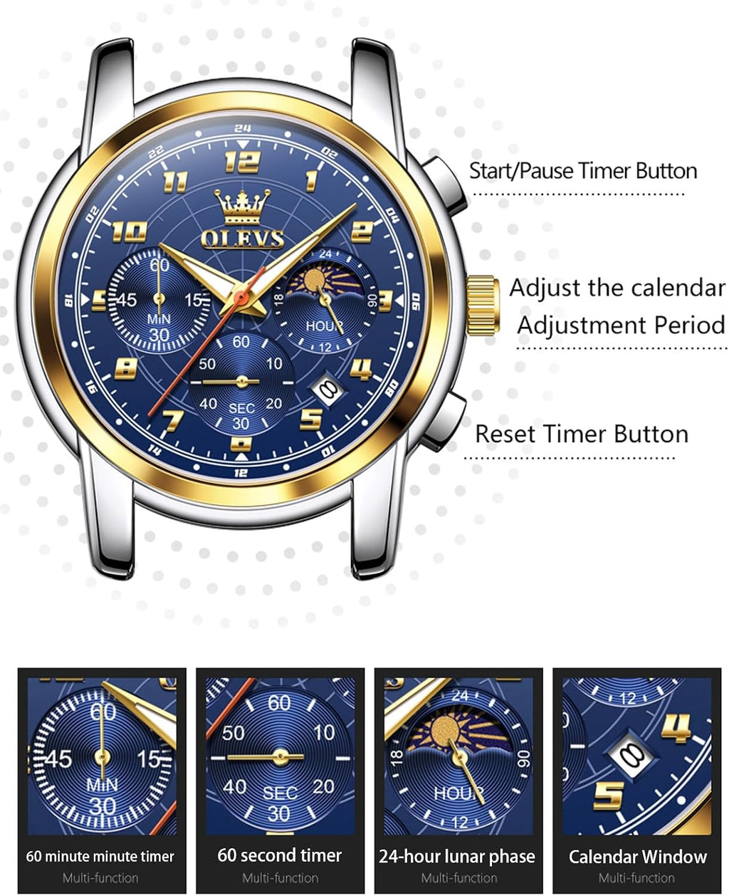 Reloj OLEVS para Hombre Original Analógico de Cuarzo Negocios Reloj de Pulsera de Lujo para Hombre Impermeable Acero Inoxidable Fecha Moda Vestir Casual Estilizado Cronógrafo Diseño reloj para Hombre