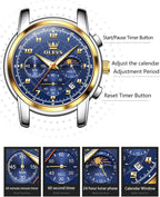 Reloj OLEVS para Hombre Original Analógico de Cuarzo Negocios Reloj de Pulsera de Lujo para Hombre Impermeable Acero Inoxidable Fecha Moda Vestir Casual Estilizado Cronógrafo Diseño reloj para Hombre