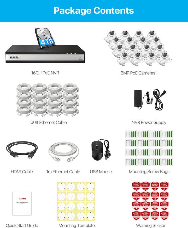 ZOSI Sistema de cámara de seguridad POE 4K de 16 canales, cámara do...