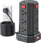 SMALLRT - Cable de extensión de 10 pies con 12 tomas de corriente alterna múltiples, 4 USB (1 USB C), estación de carga de escritorio SMALLRT para hogar, oficina, universidad, dormitorio esencial