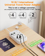 Adaptador de enchufe de viaje europeo, regleta de alimentación de EE. UU. a Europa, 6 USB, 4 tomacorrientes, 3 pies