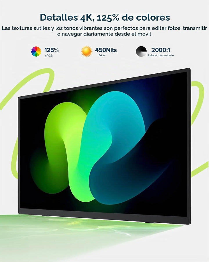 Monitor portátil con pantalla táctil 4K, 15.6" 125% sRGB 10-Poi...