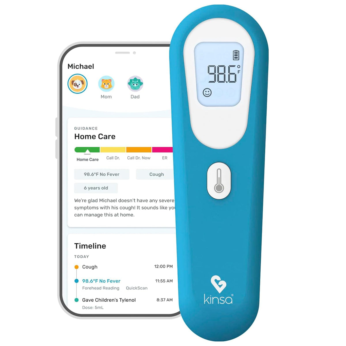 Kinsa QuickScan - Termómetro digital inteligente para frente sin contacto