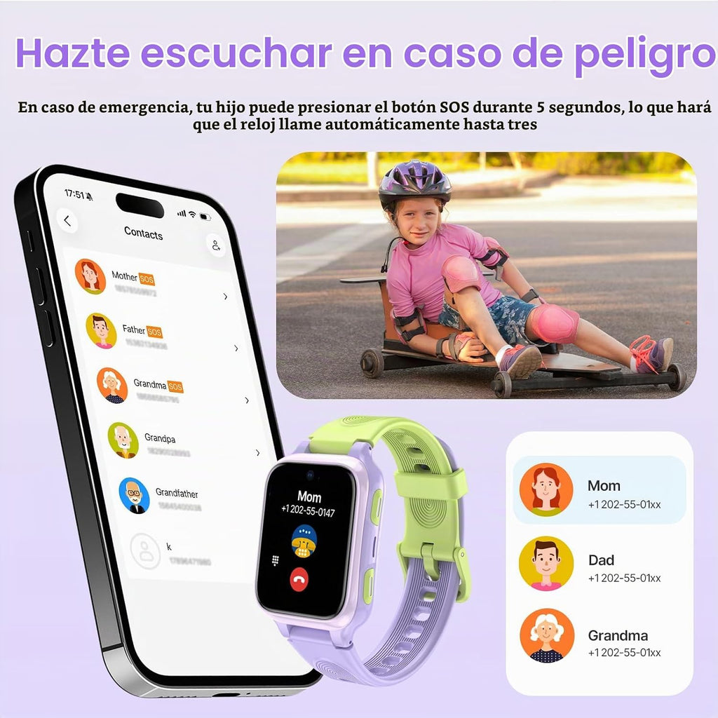 Reloj inteligente K9 para niños con rastreador GPS, voz y videollamada AI, AMOLED de 1.78 pulgadas, reloj inteligente 4G con SOS, controles parentales, modo escolar, reloj inteligente