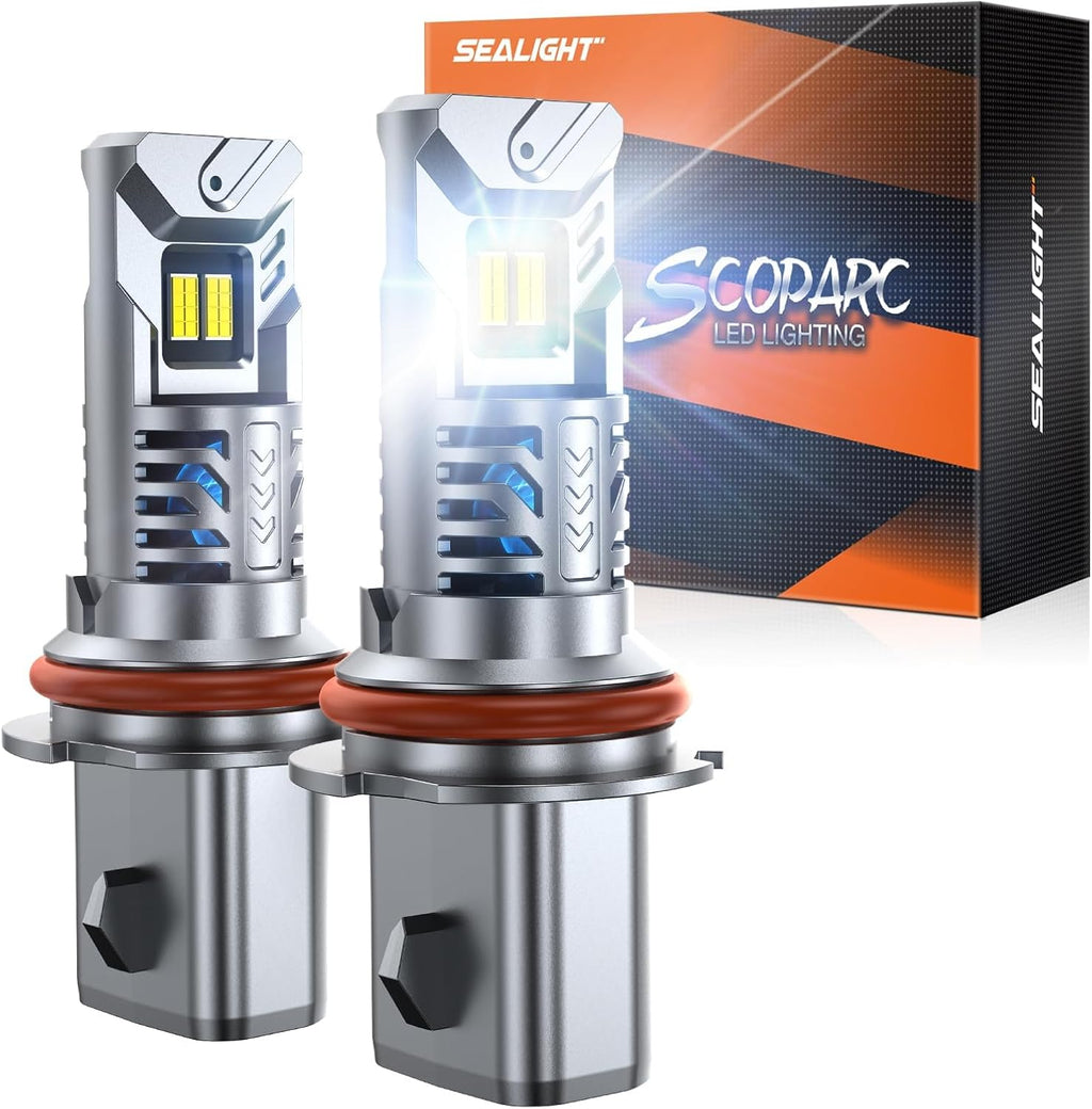 SEALIGHT Bombilla 9007/HB5, 80,000 lúmenes, alta potencia, 1500% ultra brillante, blanco frío 6500 K con ventilador de enfriamiento de 25000 RPM, para luz antiniebla LED 9007/HB5, Plug - N - Play