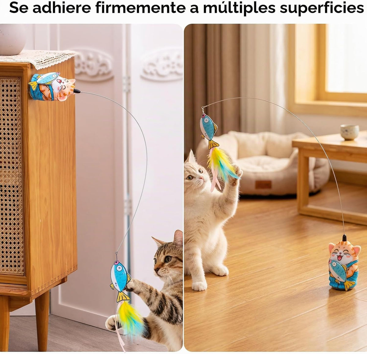 Migipaws Varita de juguete automática para gatos con ventosa, bonita base de gato, teaser interactivo recargable para gatos de interior