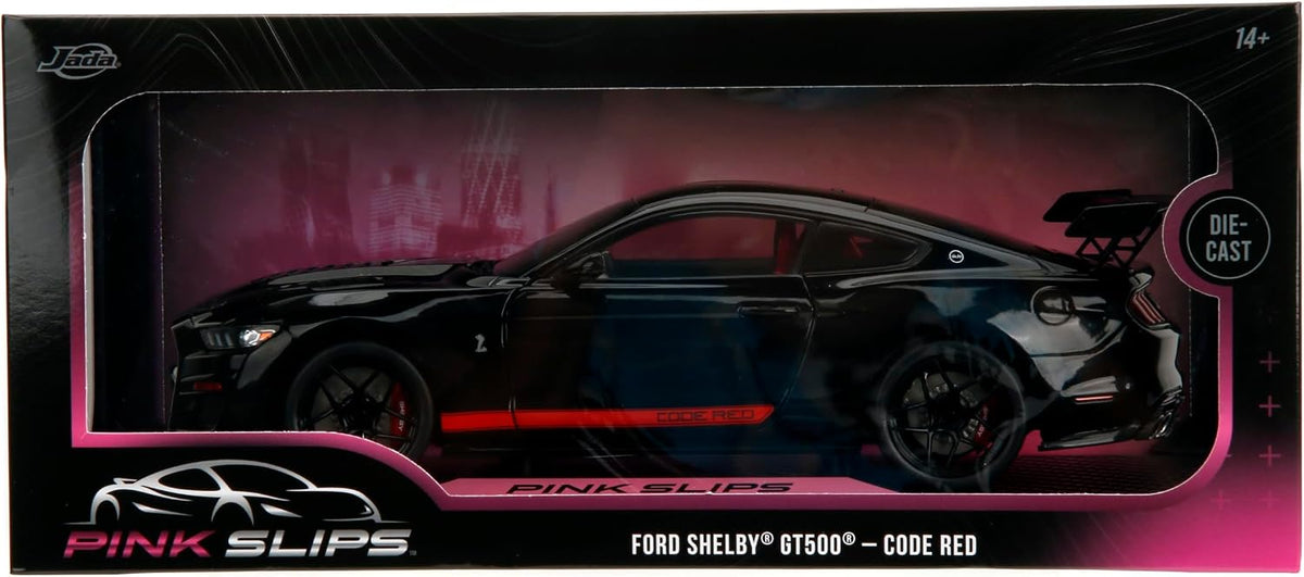 Jada Pink Slips 2022 Shelby GT500 Code Red - Modelo fundido a presión a escala 1:18 con puertas de apertura y dirección de trabajo, para coleccionistas y entusiastas mayores de 14 años, color negro
