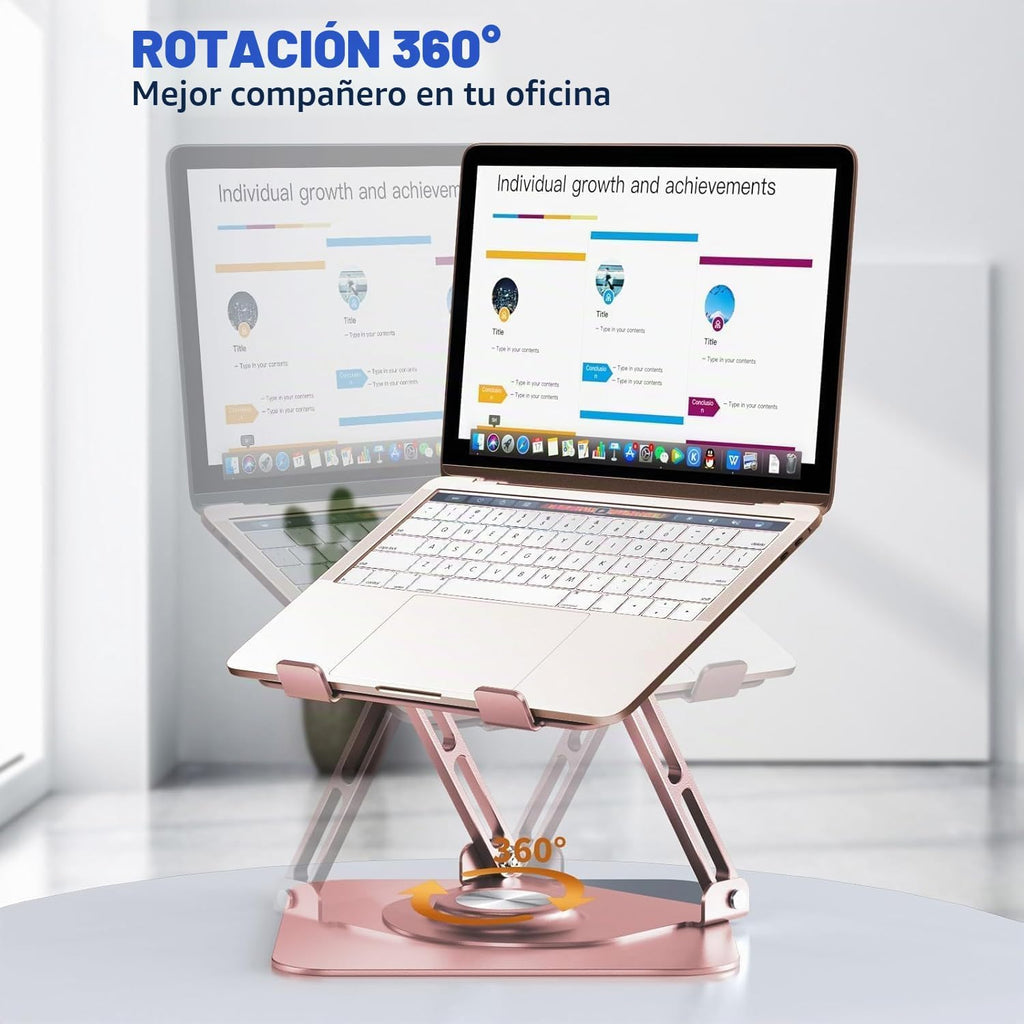 Soporte para Laptop de Escritorio (Rotación 360°), Elevador de Aluminio para Laptops de 10-16"
