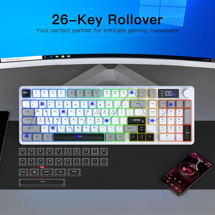 Teclado inalámbrico para juegos con pantalla inteligente y control...