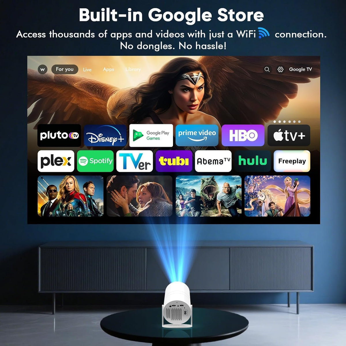 [Google TV integrado y control de voz] Mini proyector WISHOLY