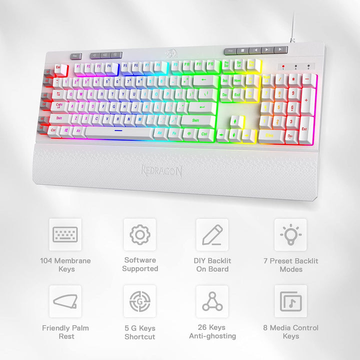 Redragon K512 Shiva Teclado de membrana retroiluminada RGB para jue...