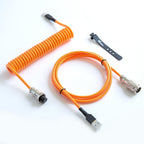 Pro Custom - Cable USB C en espiral para teclado mecánico de videojuegos, cable con doble manga y conector extraíble tipo aviación, 5 pies, USB-C a USB-A, naranja brillante