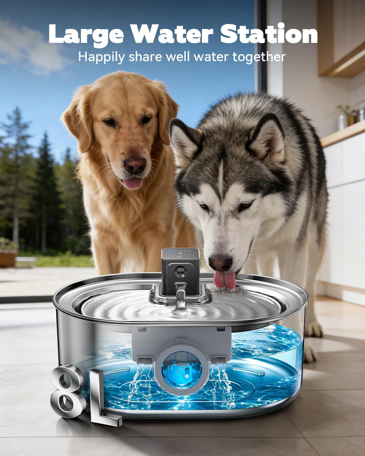Fuente de Agua Inalámbrica para Perro Grande, Fuente de Agua para Mascotas con Batería