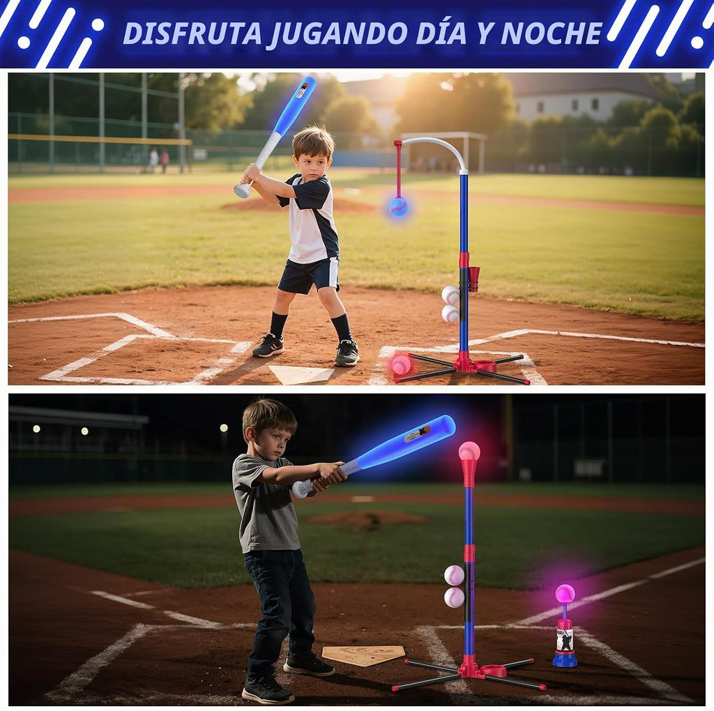 HYES Set de Béisbol 3 en 1 con LED para Niños 3-5 con 7 Iluminaciones