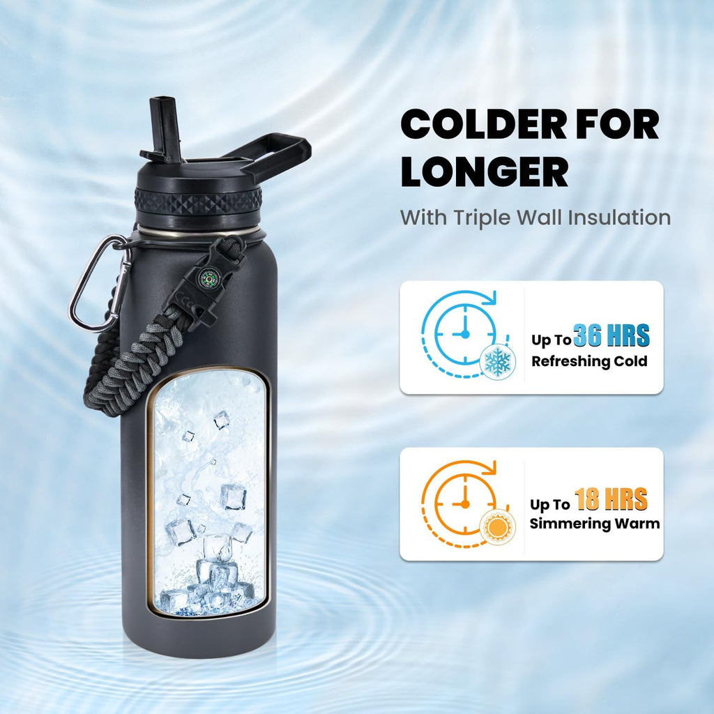 RAYMYLO Botella de agua aislada de 40 oz, acero inoxidable al vacío de