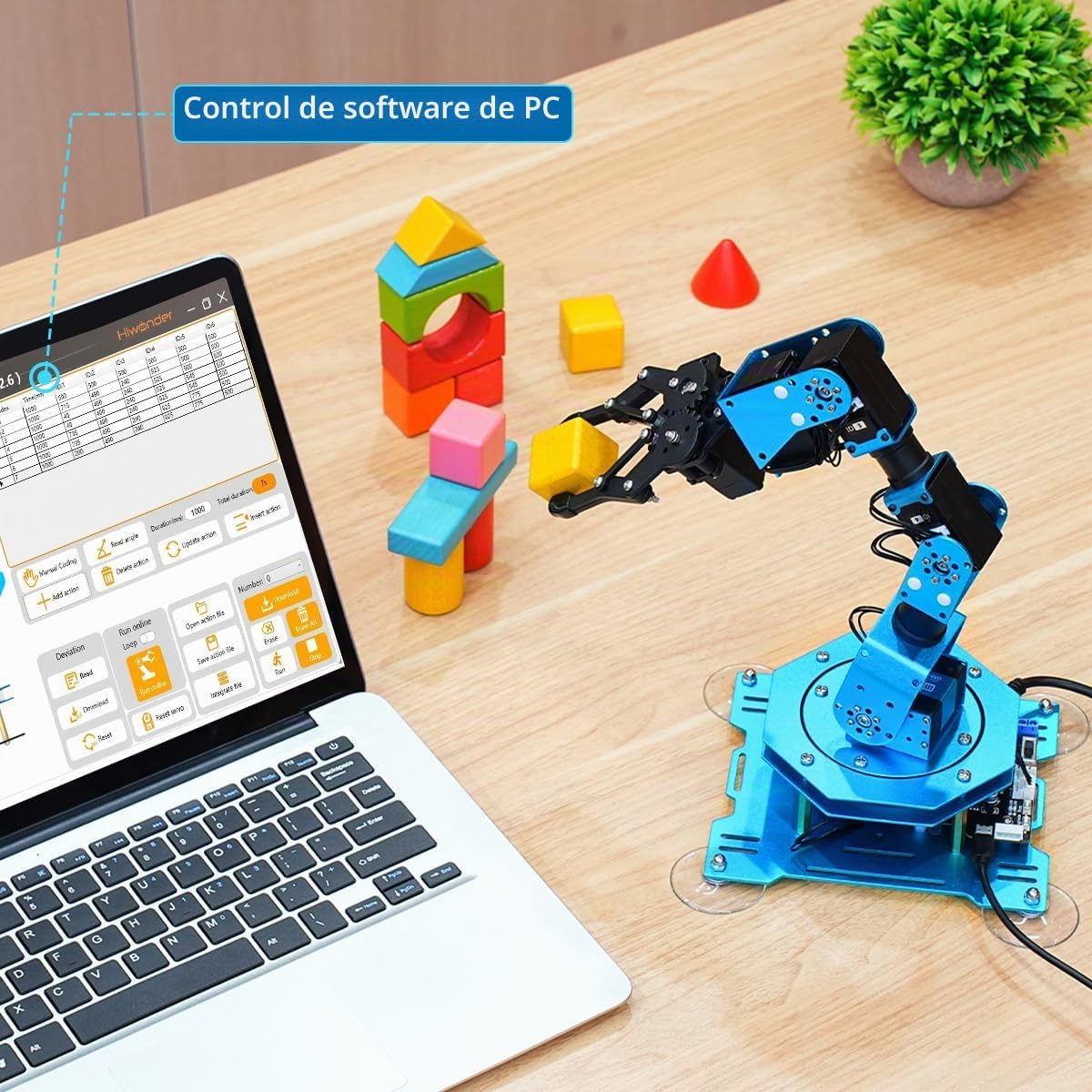 Brazo robótico para programación de codificación Arduino 6DOF STEM Kit de brazo de robot de construcción educativo, brazo robótico de metal completo de 6 ejes, controlador inalámbrico/PC