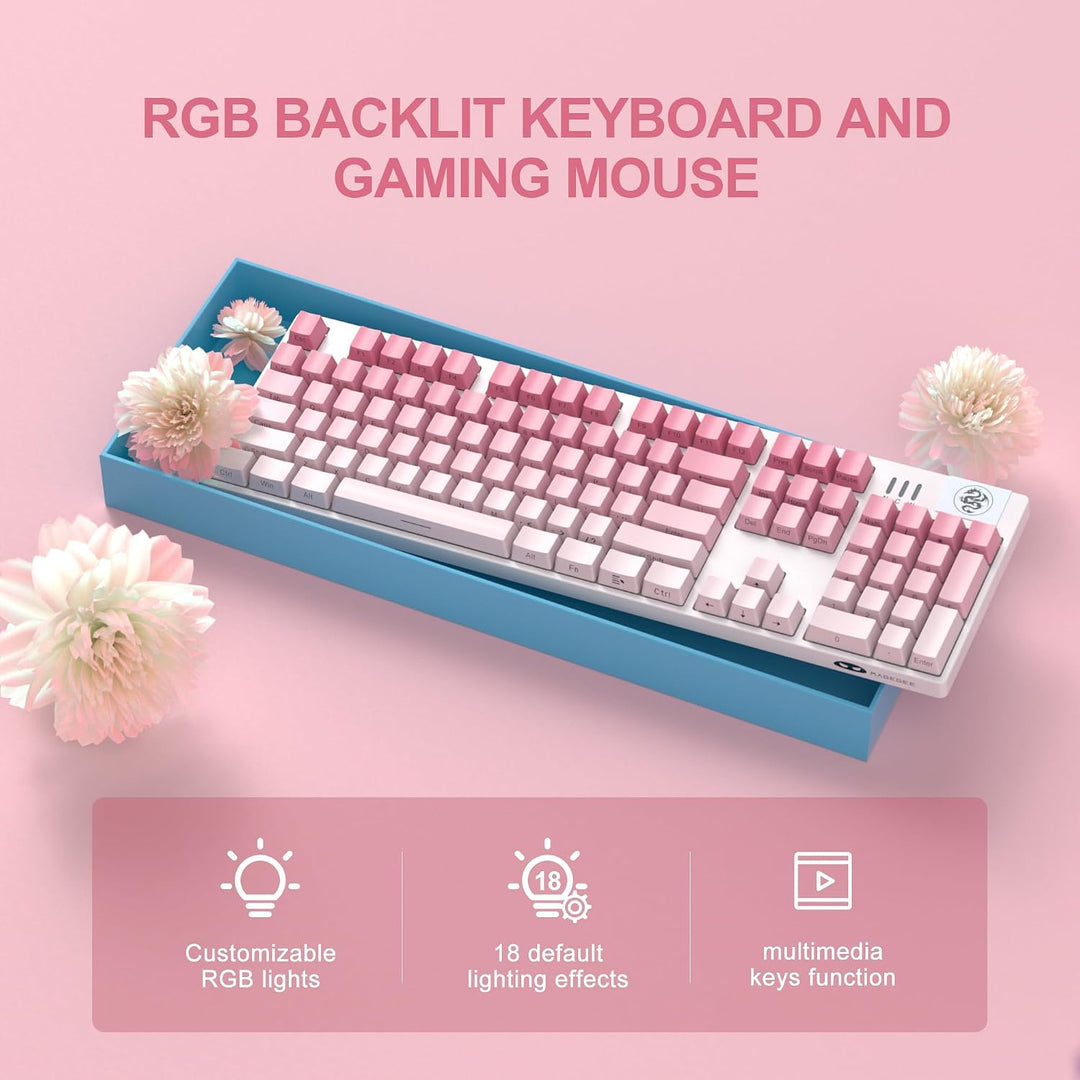MageGee Teclados Gaming USB Rosa Con Cable