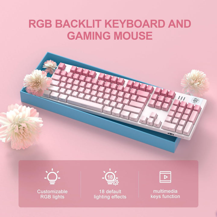 MageGee Teclados Gaming USB Rosa Con Cable