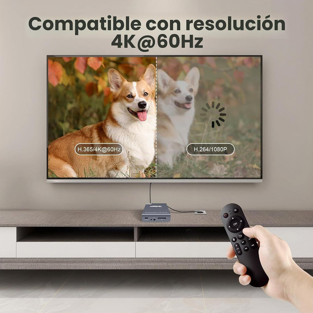Reproductor multimedia digital Ultra HD 4K@60Hz y caja de disco duro 2 en 1