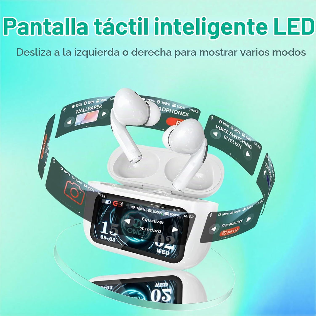 ONES MusPlayE - Auriculares inalámbricos AI, traductor AI, Bluetooth 5.4 con pantalla táctil, cancelación activa de ruido, conexión con aplicación, bajos de alta fidelidad, para iPhone, Android