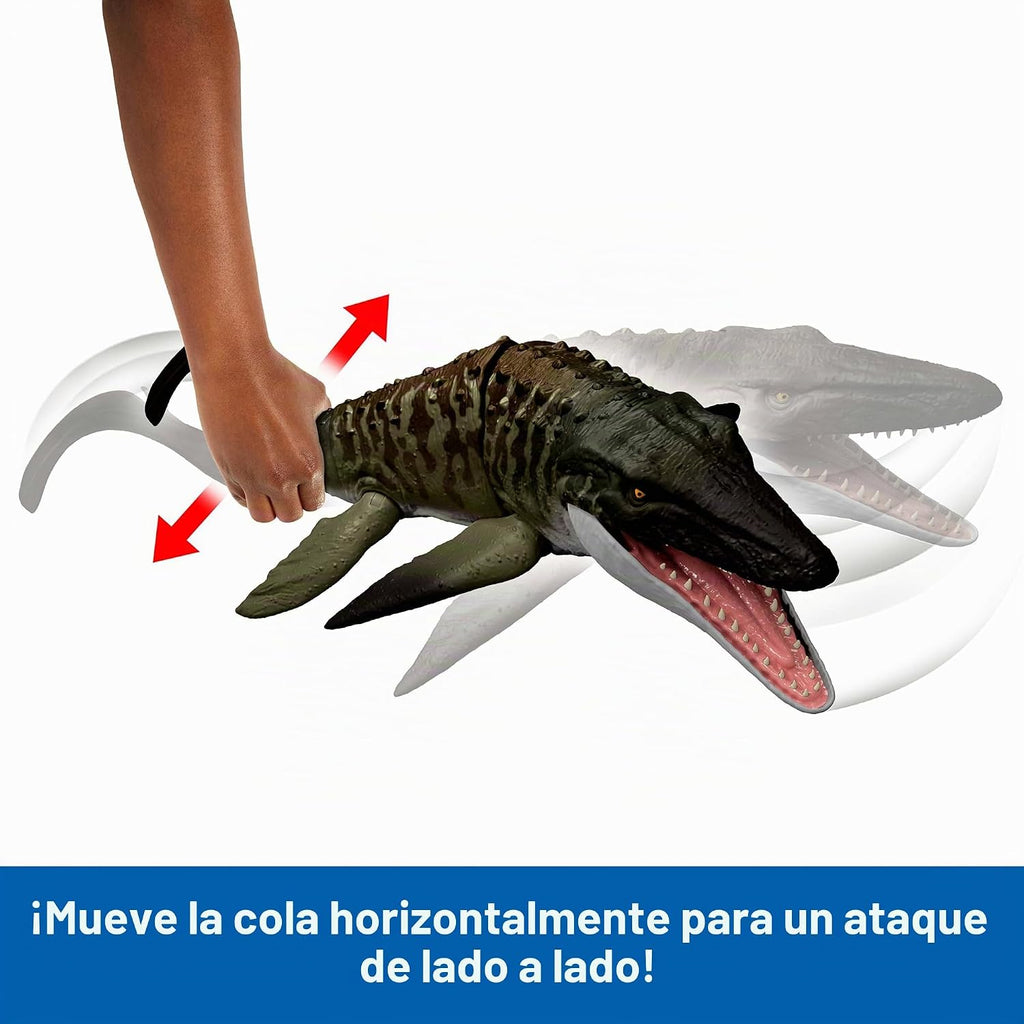 Mattel Jurassic World Rebirth Bite N Blast Mosasaurus y mini dinosaurio