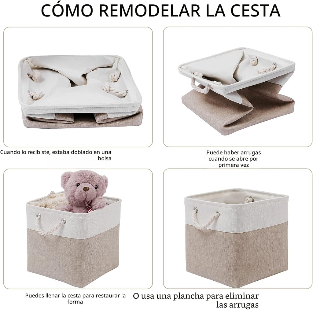 Contenedores de almacenamiento de cubos de 11 x 11 pulgadas, paquete de 6 cubos de almacenamiento plegables grandes de tela con cuerdas, cubos de almacenamiento plegables para el hogar