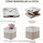 Contenedores de almacenamiento de cubos de 11 x 11 pulgadas, paquete de 6 cubos de almacenamiento plegables grandes de tela con cuerdas, cubos de almacenamiento plegables para el hogar