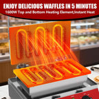CROSSON Máquina de gofres comercial de 6 piezas, antiadherente de triple capa con revestimiento de maíz para perros calientes con rango de temperatura de 140-480 ℉ y temporizador de 5 minutos, máquina para restaurante, panadería, barra de aperitivos, 120