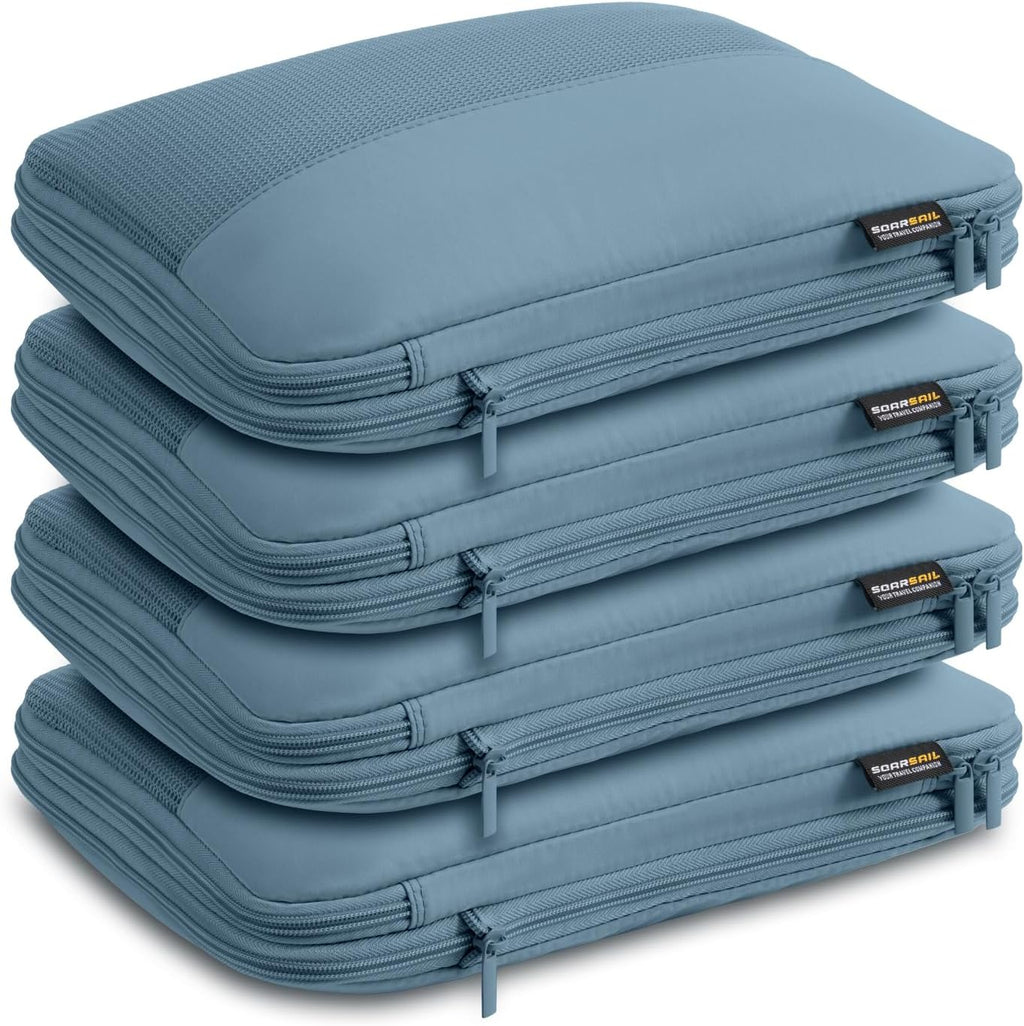 Cubos de embalaje de compresión para viajes, juego de 4 cubos de embalaje ligeros para maletas y mochilas, organizador que ahorra espacio para ropa, Gris Azul 4M