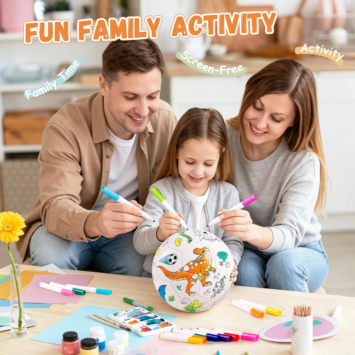 Colorea tu propia pelota de fútbol tamaño 3 para niños de 3 a 8 años – Kit de manualidades y manualidades de dinosaurio pintable con marcadores, juguete de fútbol personalizado para niños y